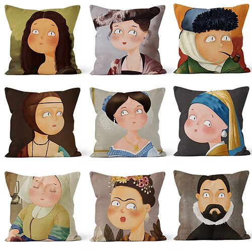 

1PC Famous Painting Cartoon pillow modern minimalist home decoration pillow car backrest square pillow cover Cushion cover 1818in 4545CM