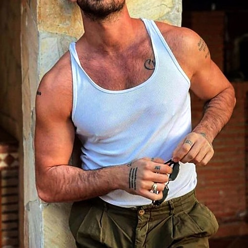 

Homens Malha Íntima Colete Côr Sólida Gola Redonda Branco Rua Casual Manga Curta Roupa Básico Moda Clássico Confortável / Verão