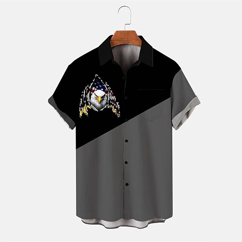 

Men's Shirt Color Block Turndown Street Casual 3D Button-Down Short Sleeve Tops Casual Fashion Comfortable Beach Black / Gray