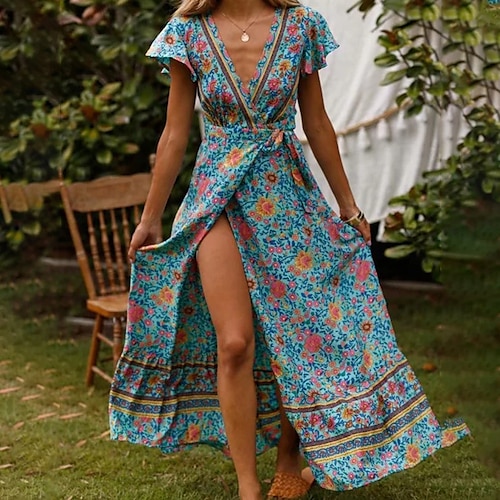 

Ethnic Print Cross Wrap Dress