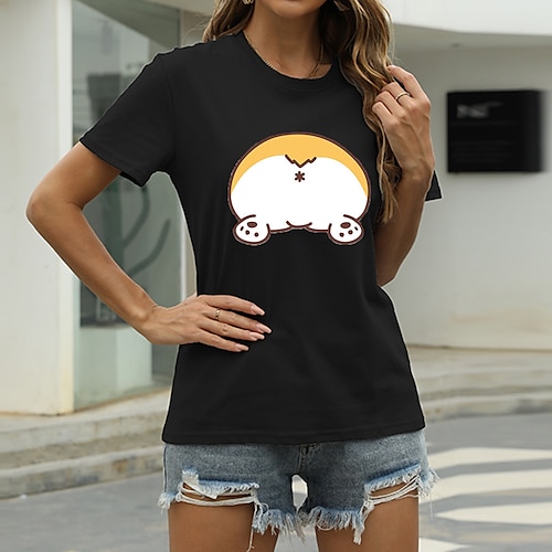 

Women's Casual Going out T shirt Tee Dog Graphic Short Sleeve Print Round Neck Basic Tops 100% Cotton Green White Black S