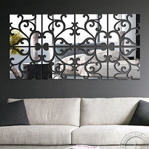 

2525cm 4pcs M Size DIY Grilles Pattern Acrylic Mirror Effect Sticker Wall Sticker Mirror Surface Wall Stickers Home Decoration