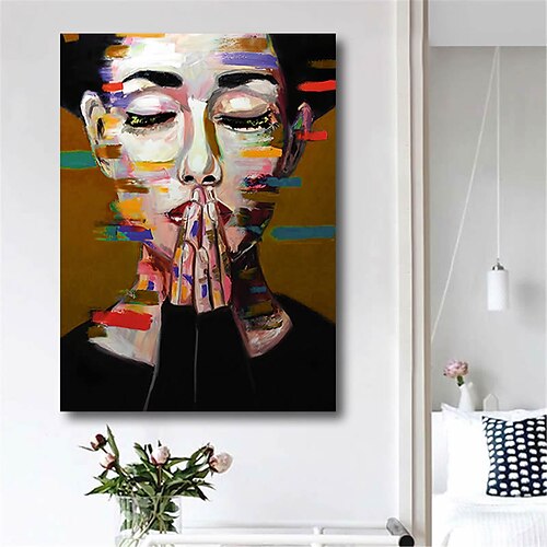 

Oil Painting Handmade Hand Painted Wall Art Abstract Modern Figure Pallet Knife Heavy Oil Girl Lady Home Decoration Decor Stretched Frame Ready to Hang