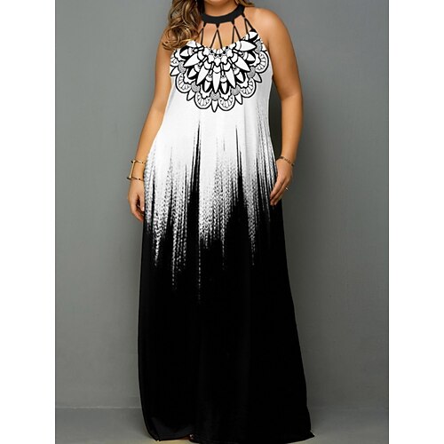 

Women's Plus Size Casual Dress Graphic Halter Neck Print Sleeveless Spring Summer Basic Casual Maxi long Dress Daily Holiday Dress