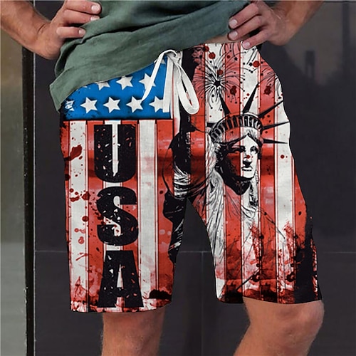 

Men's Stylish Designer Straight Shorts 3D Print Elastic Waist Short Pants Sports Outdoor Daily Graphic Prints Statue Cotton Blend Comfort Breathable Mid Waist Red M L XL XXL 3XL / Summer / Beach