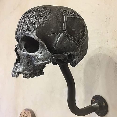 

Halloween Decor Vintage Skull Ornament Wall Helmet Holder Punk Motorcycle Statuette Skeleton Halloween Sculpture Scary Figurine Room Decoration