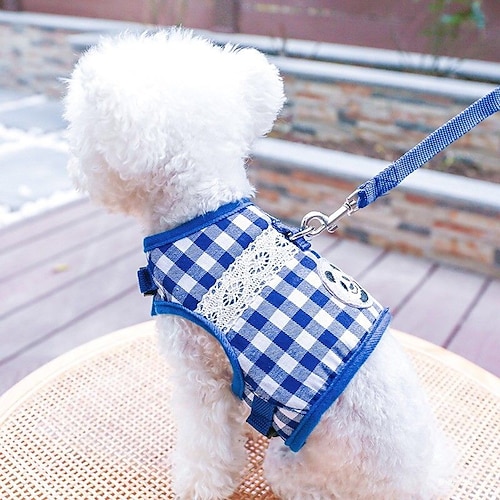 

Dog Cat Harness Plaid / Check Patterned Animal Adorable Cute Dailywear Casual / Daily Dog Clothes Puppy Clothes Dog Outfits Soft Red Blue Costume for Girl and Boy Dog Polyester S M L