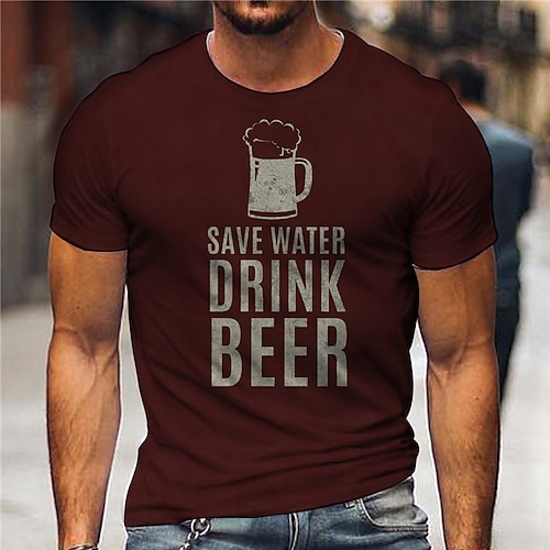 

Men's Unisex T shirt Tee 3D Print Graphic Prints Beer Letter Crew Neck Street Daily Print Short Sleeve Tops Casual Vintage Designer Big and Tall Green Wine