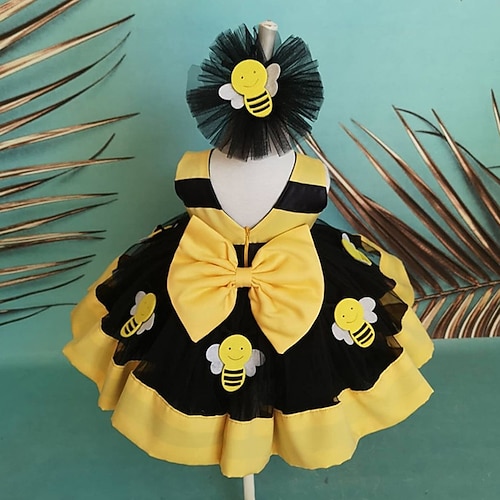 

Kids Girls' Dress Color Block A Line Dress Above Knee Dress Daily Patchwork Cotton Sleeveless Cute Dress 2-6 Years Spring Yellow