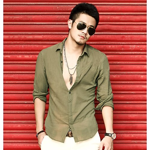 

Men's Shirt Solid Color Turndown Street Casual Button-Down Long Sleeve Tops Casual Fashion Breathable Comfortable Green