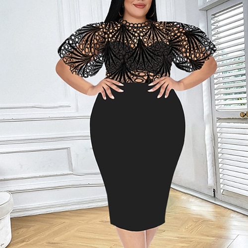 

Women's Plus Size Party Dress Solid Color Crew Neck Lantern Sleeve Half Sleeve Fall Winter Vintage Prom Dress Knee Length Dress Party Date Dress / Homecoming Dress