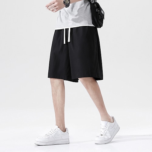 

Men's Classic Style Chic Modern Baggy Shorts Shorts Pocket Elastic Drawstring Design Short Pants Casual Daily Inelastic Solid Color Breathable Lightweight Mid Waist Black Light Grey Dark Gray M L