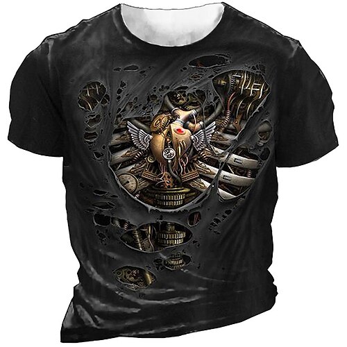 

Men's T shirt Tee Graphic Machine Crew Neck Black 3D Print Outdoor Casual Short Sleeve Print Clothing Apparel Vintage Fashion Designer Big and Tall / Summer / Summer