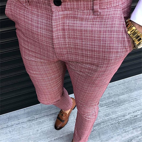 

Men's Chinos Tights Trousers Jogger Pants Plaid Dress Pants Pocket Plaid Comfort Breathable Full Length Casual Daily Fashion Streetwear Green Blue