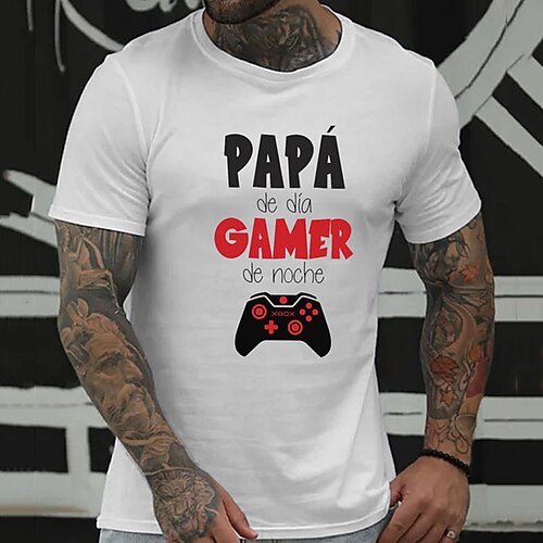 

Men's Unisex T shirt Tee Hot Stamping Graphic Prints Gamepad Letter Crew Neck Street Daily Print Short Sleeve Tops Casual Designer Big and Tall Papa T Shirts White Black