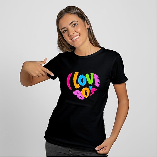 

Women's T shirt Letter Print Round Neck Vintage Tops Green Blue White