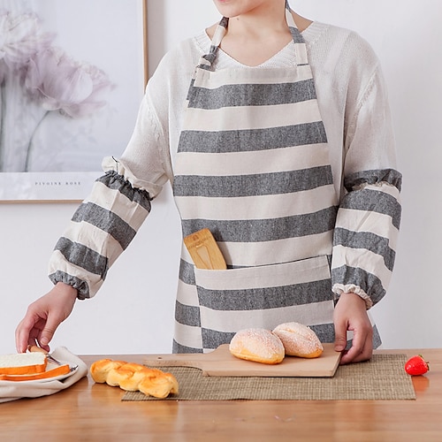 

1 Piece Cotton Linen Kitchen Apron with Adjustable Neck Hidden Pocket with Long Ties for Women Men Chef