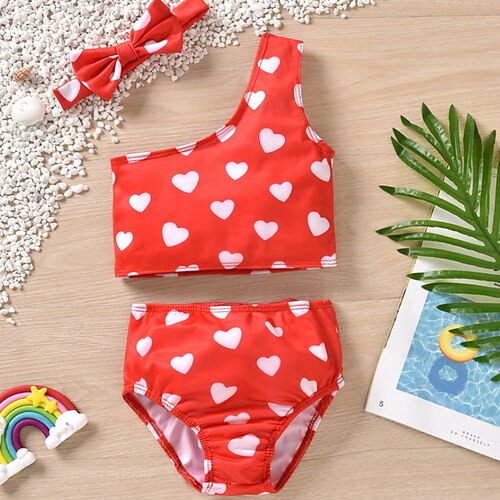 

Kids Girls' Three Piece Bikini Outdoor Print Active Bow Bathing Suits 2-8 Years Spring Red