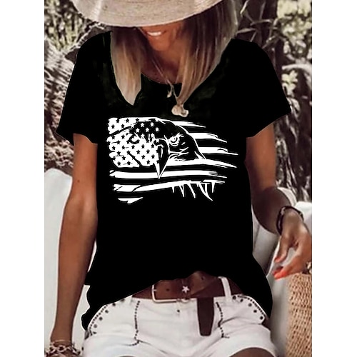 

Women's Casual Weekend T shirt Tee American Flag Short Sleeve Print Round Neck Basic Tops Green White Black S