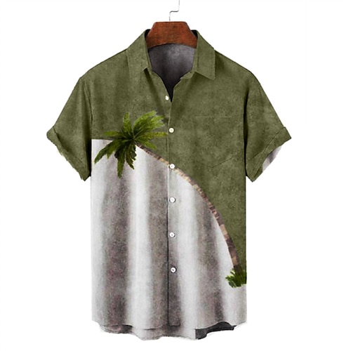 

Men's Shirt Tree Turndown Street Casual Button-Down Print Short Sleeve Tops Casual Fashion Breathable Comfortable Green / White