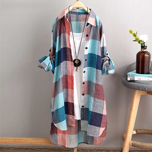 

Women's Jacket Casual Jacket Outdoor Street Daily Spring Summer Long Coat Regular Fit Breathable Streetwear Casual Shacket Jacket Long Sleeve Plaid / Check Stylish UV Protection White Black Blue