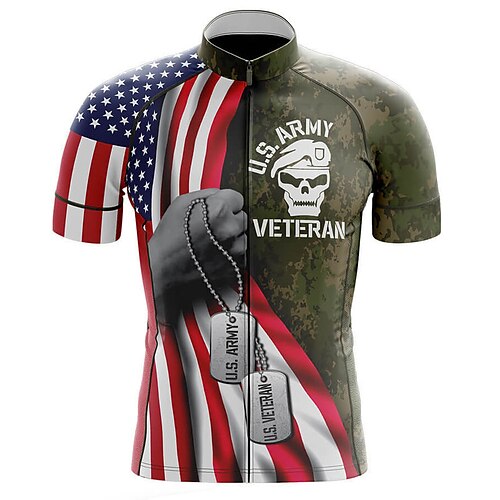 

21Grams Men's Cycling Jersey Short Sleeve Bike Top with 3 Rear Pockets Mountain Bike MTB Road Bike Cycling Breathable Quick Dry Moisture Wicking Reflective Strips Red Skull American / USA Polyester