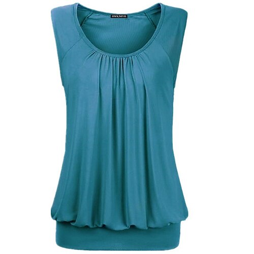 

Women's Plus Size Curve Tops Tank Top Plain Ruched Sleeveless Crewneck Basic Daily Vacation Cotton Spring Summer Blue Dark Green