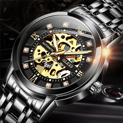 

OLEVS Mechanical Watch for Men Analog Automatic self-winding Hole Modern Style Waterproof Noctilucent Alloy Stainless Steel Creative