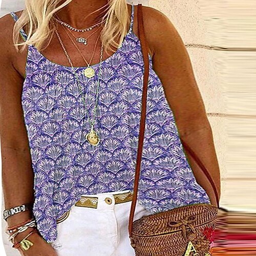 

Women's Plus Size Tops Camisole Floral Graphic Backless Print Sleeveless Round Neck Sexy Streetwear Daily Vacation Cotton Spring Summer Green Blue