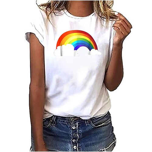 

Wish2021 Summer Women's Clothing Personality Couple Love Rainbow Print Casual Short-Sleeved T-Shirt 4