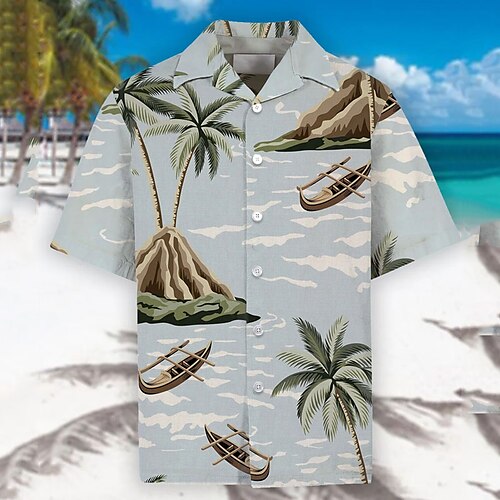 

Men's Shirt Tree Turndown Street Casual 3D Button-Down Short Sleeve Tops Casual Fashion Comfortable Beach Light Green