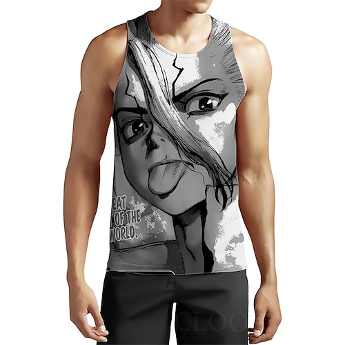 

Inspired by Dr Stone Ishigami Senku Cosplay Costume T-shirt 100% Polyester Pattern Harajuku Graphic Kawaii Vest For Men's / Sleeveless