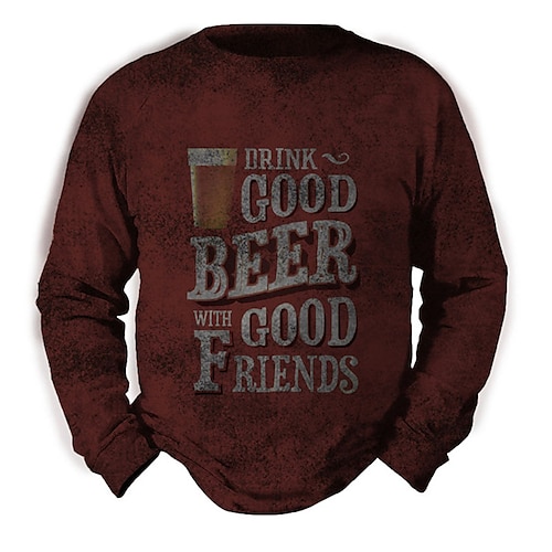 

Men's Unisex Sweatshirt Pullover Graphic Prints Beer Letter Print Daily Sports 3D Print Casual Vintage Hoodies Sweatshirts Red