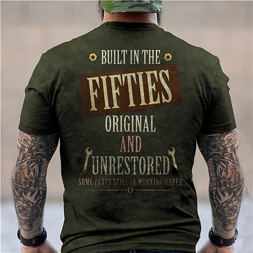 

Men's Unisex T shirt 3D Print Graphic Prints Letter Crew Neck Street Daily Print Short Sleeve Tops Casual Designer Big and Tall Built In The Fifties Black Army Green Dark Gray