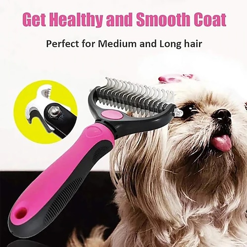 

Pet Grooming Brush - Double Sided Shedding and Dematting Undercoat Rake Comb for Dogs and Cats,Extra Wide
