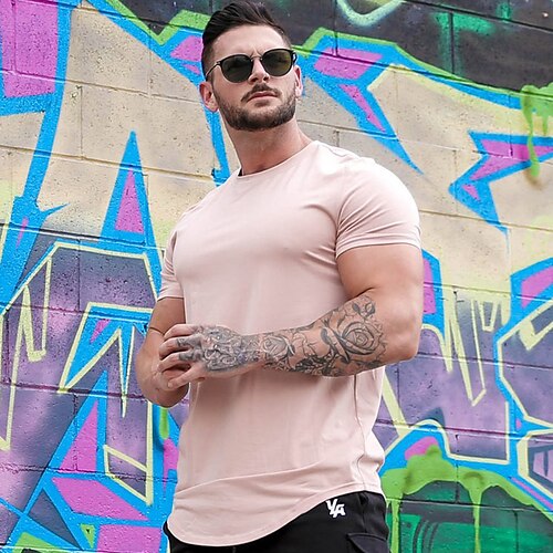 

Men's T shirt Tee Solid Color Crew Neck Blue Pink Yellow Red Outdoor Street Short Sleeve Clothing Apparel Cotton Fashion Casual Breathable Comfortable / Summer / Summer