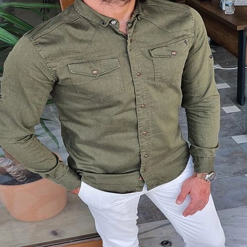 

Men's Shirt Solid Colored Turndown Casual Daily Button-Down Long Sleeve Tops Casual Fashion Breathable Comfortable Green