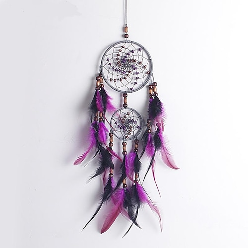 

Original Two Ring Purple Black Dream Catcher Handmade Gift Woven Feather Hook Flower Wind Chimes Ornament Wall Hanging Decor Art Boho Style Home Crafts Decorative 5511CM