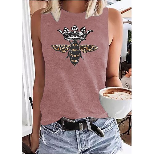 

Women's Daily Holiday Going out Tank Top Graphic Leopard Bee Sleeveless Print Round Neck Basic Tops Blue Purple Pink S