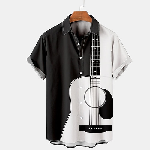 

Hombre Camisa Abotonar la camisa Camisa de verano Negro Rojo Azul Piscina Verde Trébol Gris Manga Corta Graphic Instrumento musical Cuello Vuelto Estampado en caliente Exterior Calle Abotonar Ropa