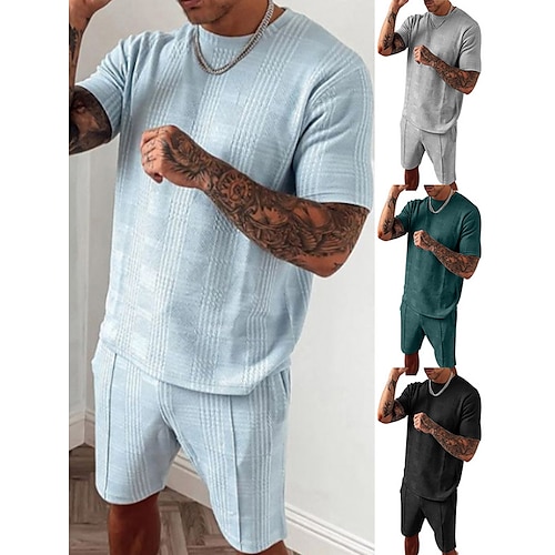 

Men's 2 Piece Set Drawstring Zipper Crew Neck Stripes Sport Athleisure Clothing Suit Short Sleeves Breathable Soft Comfortable Everyday Use Street Casual Athleisure Daily Activewear Outdoor