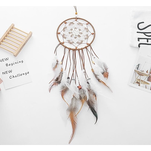 

Brown Retro Pastoral Dream Catcher Handmade Gift Girlfriend/Student gift Feather Hook Flower Wind Chime Ornament Wall Hanging Decor Art Boho Style 6415CM