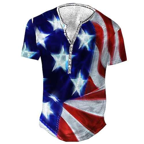 

Men's Henley Shirt Tee T shirt Tee 3D Print Graphic National Flag Plus Size Henley Daily Sports Button-Down Print Short Sleeve Tops Basic Casual Designer Big and Tall Blue