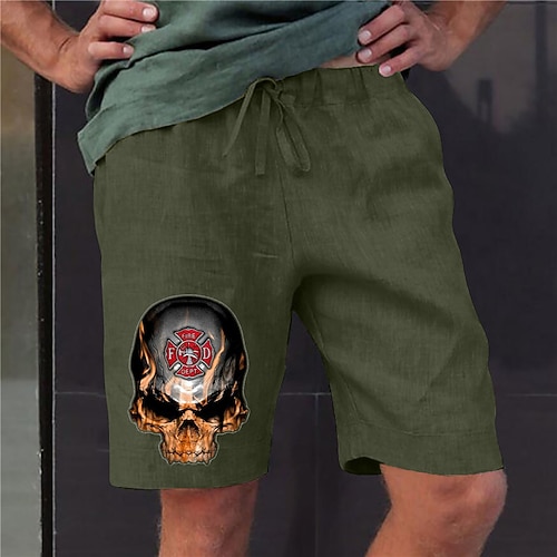 

Men's Designer Stylish Straight Shorts Elastic Waist Print Short Pants Sports Outdoor Daily Graphic Prints Skull Cotton Blend Comfort Breathable Mid Waist Army Green S M L XL XXL / Summer