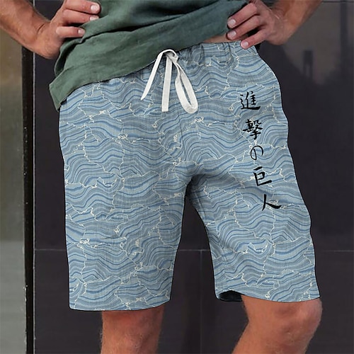 

Inspired by Attack on Titan levi ackerman Beach Shorts Board Shorts Cotton Blend Anime Elastic Drawstring Design Front Pocket Shorts For Men's