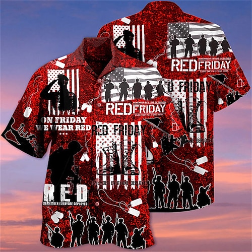 

Men's Shirt Soldier Turndown Red Outdoor Street 3D Button-Down Clothing Apparel Fashion Casual Breathable Comfortable / Summer / Summer