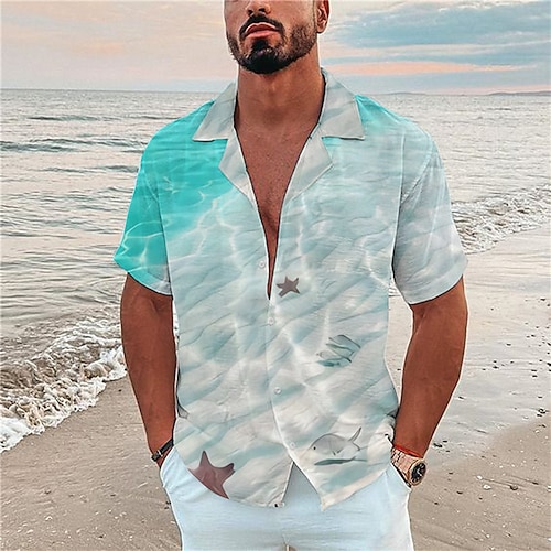 

Homme Chemise Mer Col rabattu Bleu clair Print Extérieur Plein Air Manches Courtes Bouton bas Imprimer Vêtement Tenue Mode Design Casual Respirable / Eté / Printemps / Eté