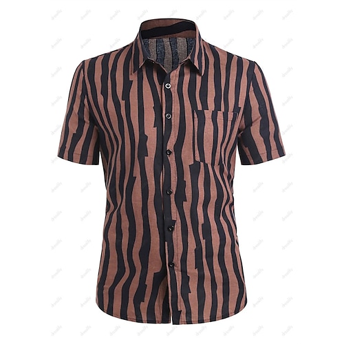 

Men's Shirt Hot Stamping Striped Graphic Turndown Street Casual Button-Down Print Short Sleeve Tops Casual Fashion Breathable Comfortable Wine