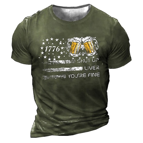 

Men's Unisex T shirt Tee 3D Print Graphic Prints Beer Crew Neck Street Daily Print Short Sleeve Tops Casual Designer Big and Tall Sports Black Army Green Dark Gray
