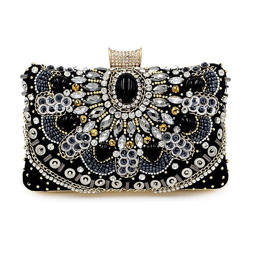 

Women's Evening Bag Polyester Alloy Crystals Sequin Rhinestone Fashion Party Wedding Black